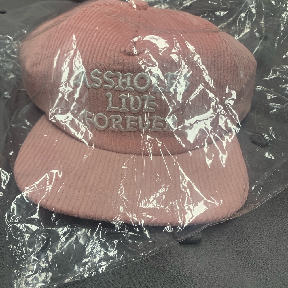 A**holes live forever Pink Corduroy Cap with Embroidered Text